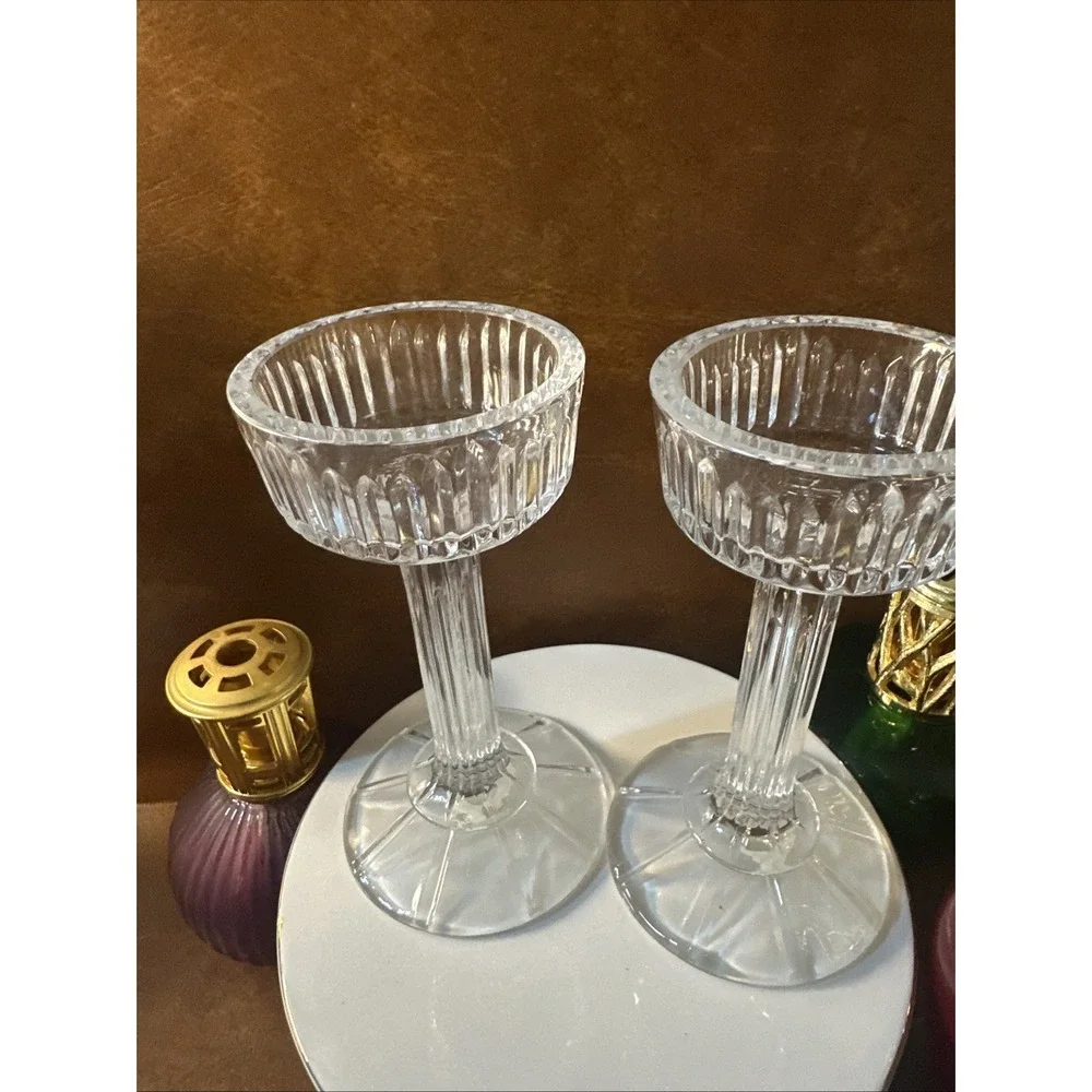 PAIR Shannon Crystal Pedestal Pillar Candle Holder Great Condition